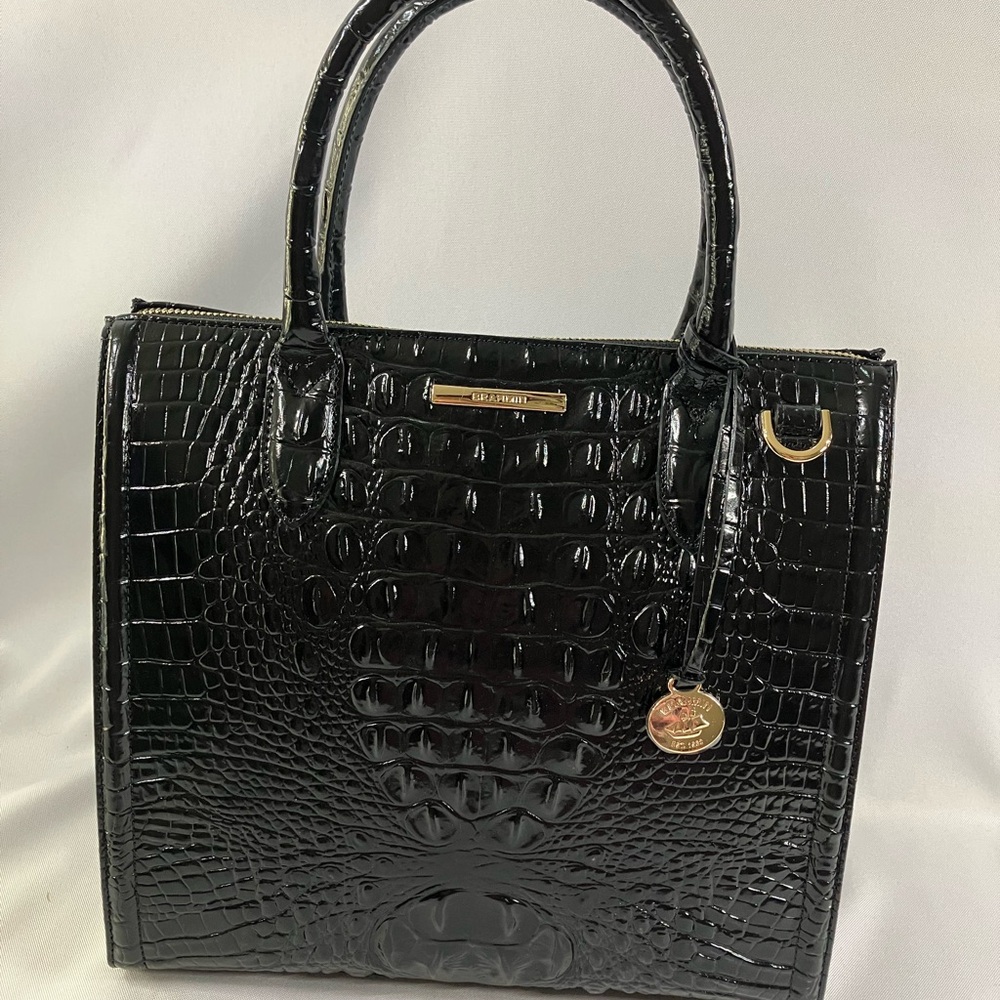 Brahmin Caroline Glossy Black Croc-Embossed Tote - Picture 6 of 6